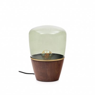 KAVE HOME Silex bordslampa, rund - grönt glas och brun valnötsfinish (Ø20)