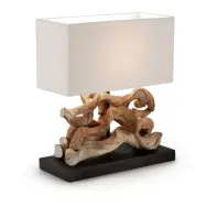 KAVE HOME Temoc bordslampa - tropisktåtervunnet trä och vit tygskärm (35x15)