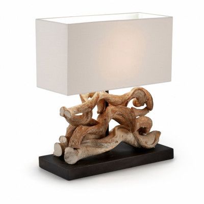 KAVE HOME Temoc bordslampa - tropisktåtervunnet trä och vit tygskärm (35x15)