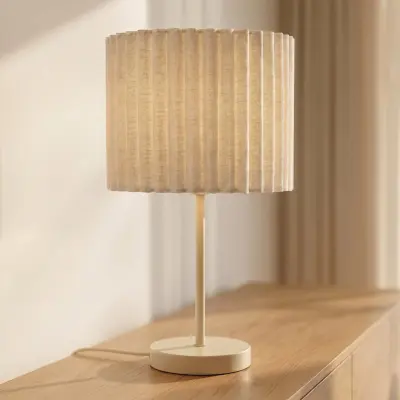 Libbie bordslampa, höjd 45 cm, linne, krämfärgad, E27 – Lindby - Vardagsrum - Tyg / textil - Med en ljuskälla