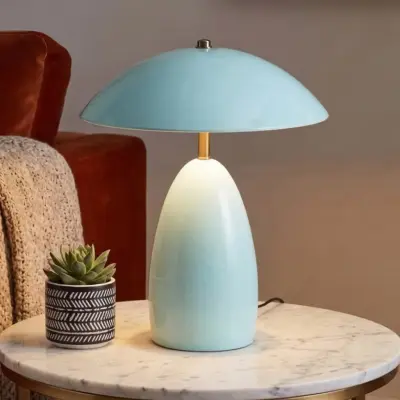 Poppy LED-bordslampa, ljusblå, 35 cm, metall, dimbar – Elstead - Vardagsrum - Vintage / retro - Aluminium - Med en ljuskälla