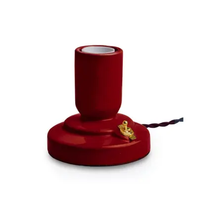 RETRO bordslampa porslin burgundy 1,8m tvinnad textilkabel