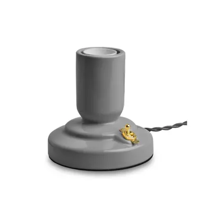 RETRO bordslampa porslin grey 1,8m tvinnad textilkabel