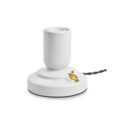 RETRO bordslampa porslin white 1,8m tvinnad textilkabel