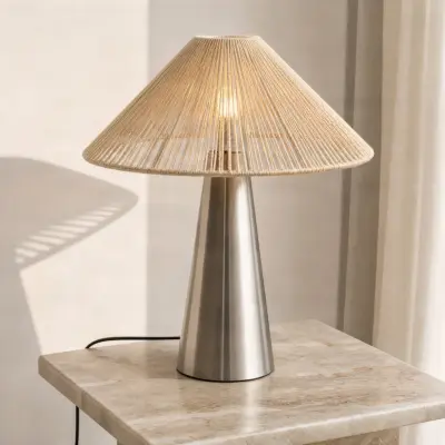 Stephane bordslampa, hamprep, nickel, höjd 50 cm, metall – Lucande - Vardagsrum - Modern - Tyg / textil - Med en ljuskälla