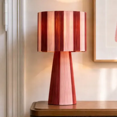 Suly bordslampa, röd/rosa, bomull, höjd 40 cm – Lindby - Vardagsrum - Ung livsstil - Tyg / textil - Rund
