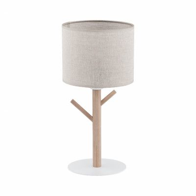 TK Albero bordslampa - beige linne, naturlig furu och vitt stål
