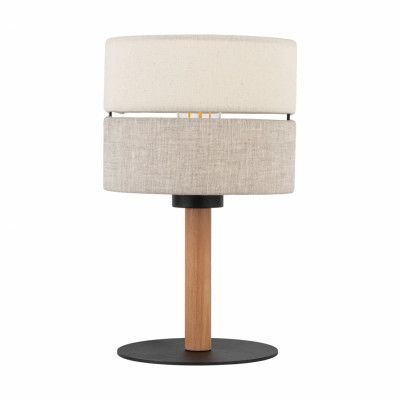 TK Eco bordslampa, rund - naturtyg, furu och svart metall