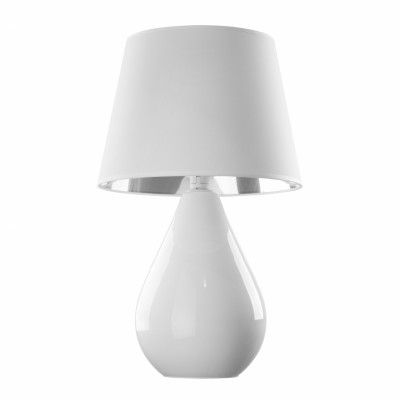 TK Lacrima bordslampa - silver, vitt tyg och vitt glas