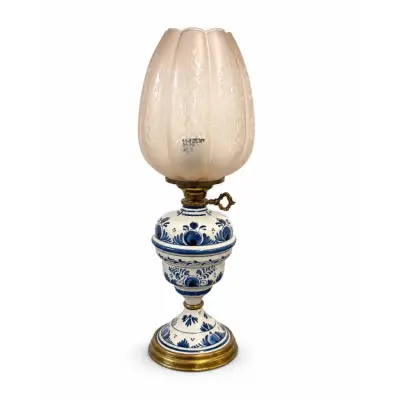Vintage by Bright 1-2-3 Lampfot Blå/Vit/Rosa, Porslin&Glas 47cm