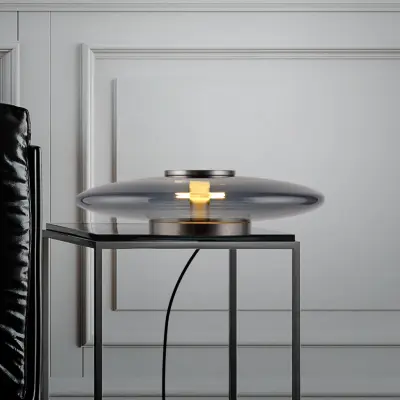 Vitrum LED-bordslampa, grå, glas/aluminium, touch-dimmer – PURE - Vardagsrum - Modern - Med lampskärm