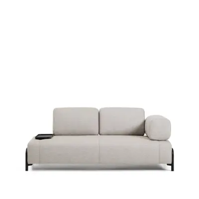 KAVE HOME Compo 2-sits modulsoffa, med litet brickbord - grått tyg och svart metall (200cm)