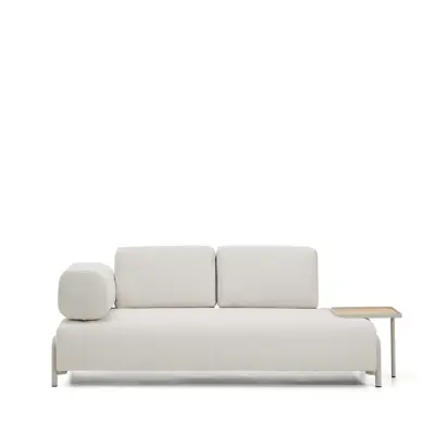 KAVE HOME Compo 2-sitssoffa, stort bricka i ekfaner - ecru chenilletyg och beige metall (200cm)