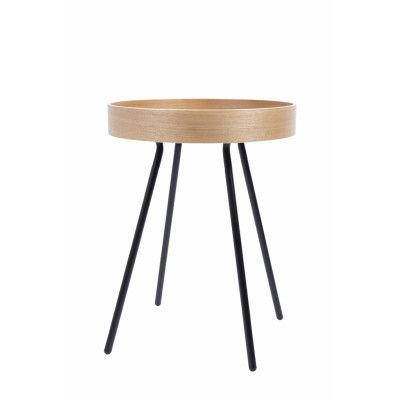 ZUIVER OAK brickbord, runt - naturlig ek och svart stål (Ø46,5)