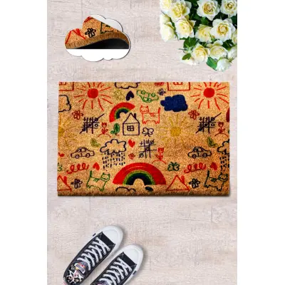 TEPPI Coco Pingis Mat dörrmatta med mönster, rektangulär - flerfärgad kokos (60x40)