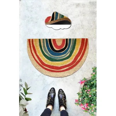 TEPPI Porque Coco dörrmatta med mönster, halvrund - flerfärgad kokos (75x45)
