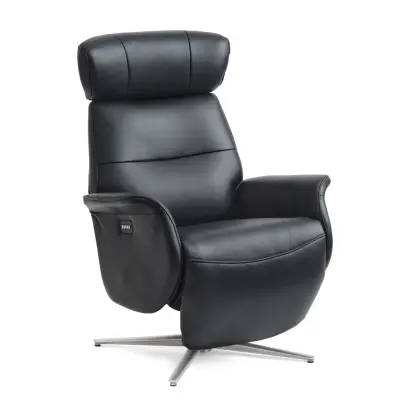Alex fåtölj 2 motorer - svart semianilinläder och borstad aluminium