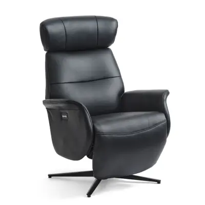 Alex fåtölj 2 motorer - svart semianilinläder och svart aluminium