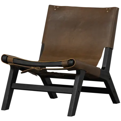 WOOOD Consume fåtölj - brunt läder och svart trä