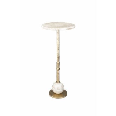 DUTCHBONE Everest sidobord, runt - beige marmor och mässing aluminium (Ø25)