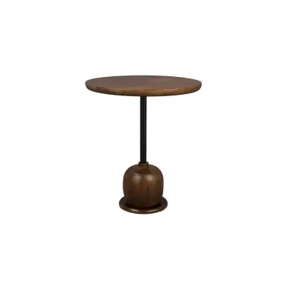DUTCHBONE Hazel sidobord, runt - valnötsfärgat mangoträ och svart metall (Ø45)