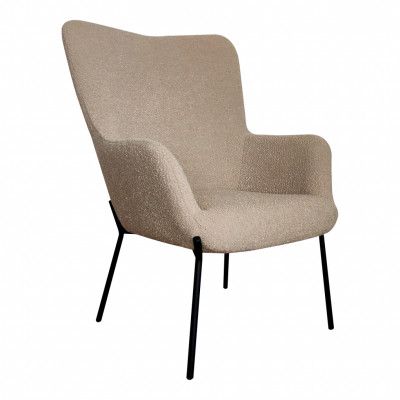 HOUSE NORDIC Glasgow fåtölj, med armstöd - brunt bouclé polyestertyg och svart stål