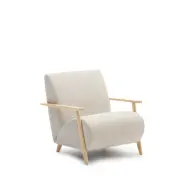 KAVE HOME Meghan fåtölj i pärlfärgad chenille och med massivt bokträ i naturlig finish FSC Mix Cr