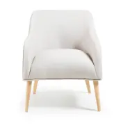 KAVE HOME Bobly fåtölj - beige tyg och naturligt trä