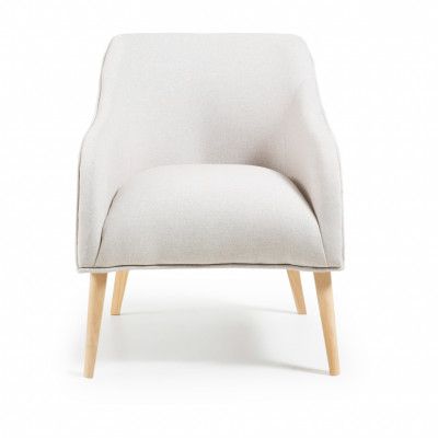 KAVE HOME Bobly fåtölj - beige tyg och naturligt trä
