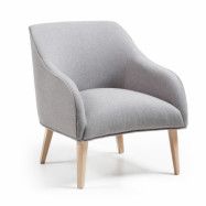 KAVE HOME Bobly fåtölj - grått tyg och naturligt trä