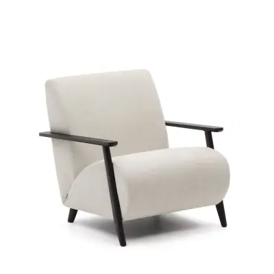 KAVE HOME Meghan fåtölj, m. armstöd - pärlemor chenille och wenge-finish bokträ