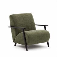 KAVE HOME Meghan fåtölj, med armstöd - grön chenille och bokträ med wengefinish