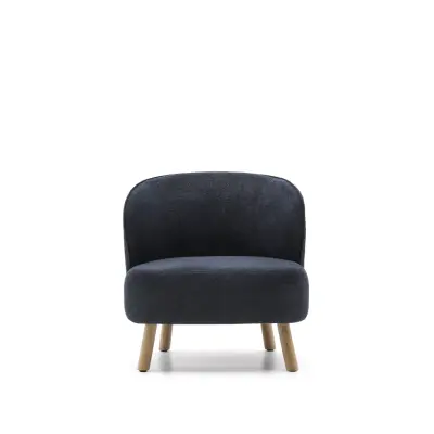 KAVE HOME Ulit fåtölj - blågrått chenilletyg och naturligt bokträ