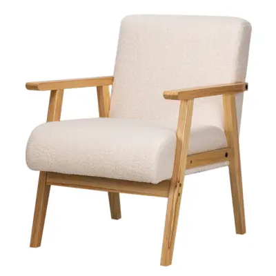NORDLYS Louis fåtölj, med armstöd - vitt tyg och naturbok
