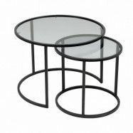 NORDVÄRK Tokyo sidobord - glas och svart metall (set om 2)