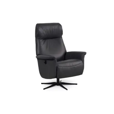 Tristan fåtölj, manuell, m. lutningsfunktion, fotpall och armstöd - svart läder/PVC