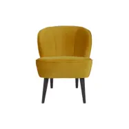 TRÄ Sara fåtölj - ockra polyester sammet och björkträ