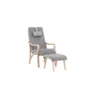 VENTURE DESIGN Fårö fåtölj m. fotpall och nackkudde - ljusgrå polyester och ekfanér