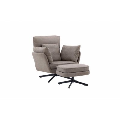 VENTURE DESIGN Madrid fåtölj och fotpall - grått bouclétyg och svart stål