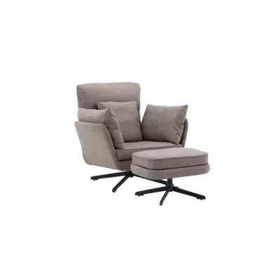 VENTURE DESIGN Madrid fåtölj och fotpall - grått bouclétyg och svart stål