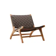 VIND COLLECTION Rike fåtölj - brun PU och naturligt teak