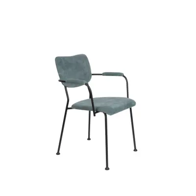 ZUIVER Benson matbordsstol, med armstöd - gråblå sammetspolyester och svart stål