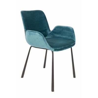 ZUIVER Brit fåtölj, med armstöd - bensin sammet polyester och svart stål