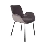 ZUIVER Brit fåtölj, med armstöd - mörkgrå sammetspolyester och svart stål