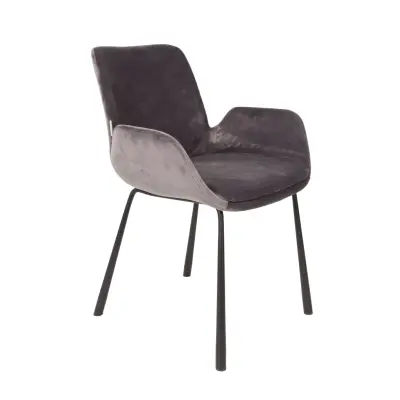 ZUIVER Brit fåtölj, med armstöd - mörkgrå sammetspolyester och svart stål