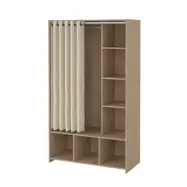 TVILUM Kitöppen garderob, med ljusbeige gardin, 1 klädstång och 4 hyllor - Jackson Hickory trä