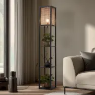 Birta golvlampa, svart/natur, hylla, rotting Lindby - Vardagsrum - Modern - Trä - Vinklad
