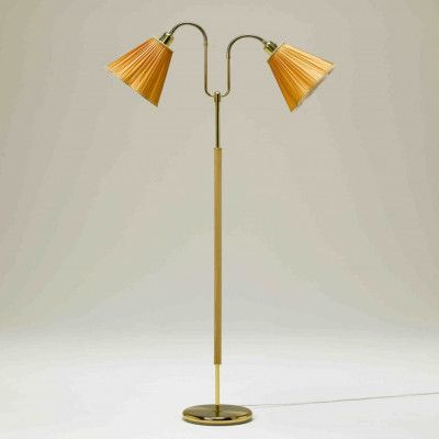 Gripsholm golvlampa, mässing/bok 145cm