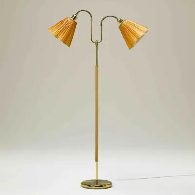 Gripsholm golvlampa, mässing/bok 145cm