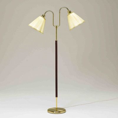 Gripsholm golvlampa, mässing/mahogny 145cm